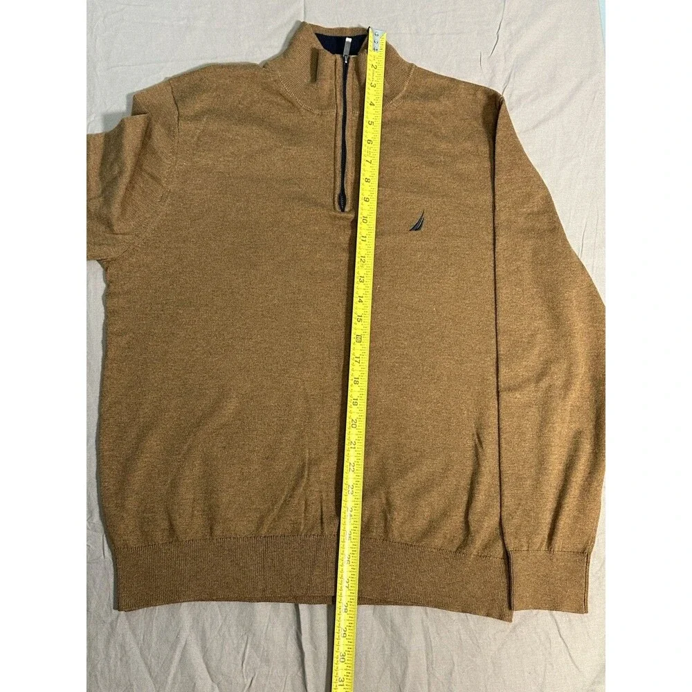 Nautica Navtech Men's Brown Knit 1/4 Zip Mock Neck Pullover Sweater M